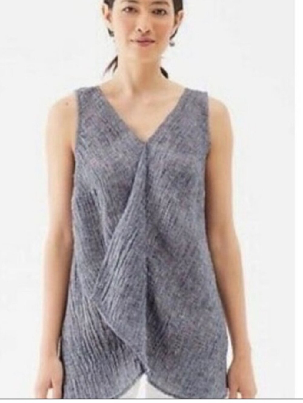 J Jill Pure Jill 💚 Linen Draped Tunic Top Gray Black Asymmetrical M